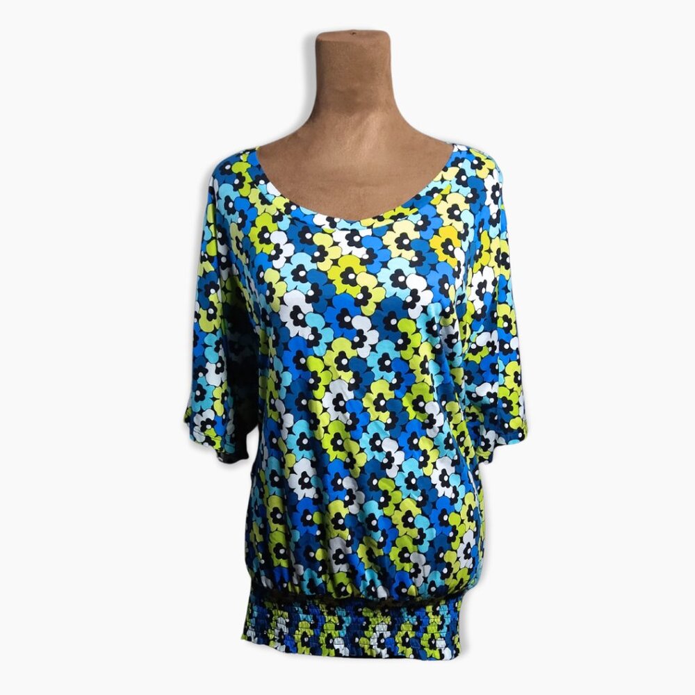 Michael Kors Women’s 1X Floral Blouse – Scoop Neck Half Sleeve Stretch Top